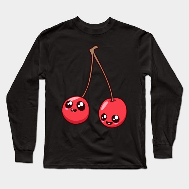 Kawaii Cartoon Cherry Long Sleeve T-Shirt by Modern Medieval Design